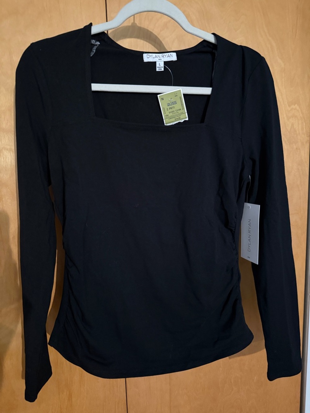 Black Square Neck Long Sleeve Top